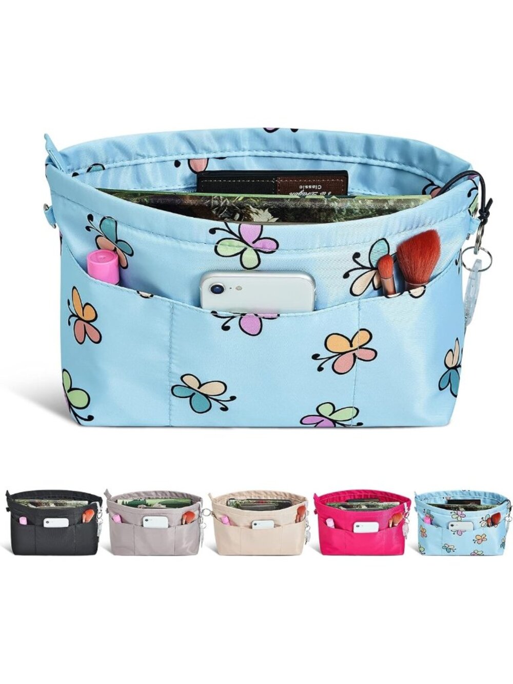 Premium Nylon Purse Organizer Tote - Bag Insert with 13 Pockets & 5 Sizes